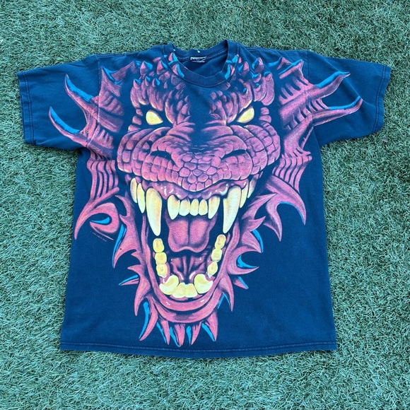 Liquid Blue Men's Dragon Graphic Tee - Red and Green - Picture 1 of 9
